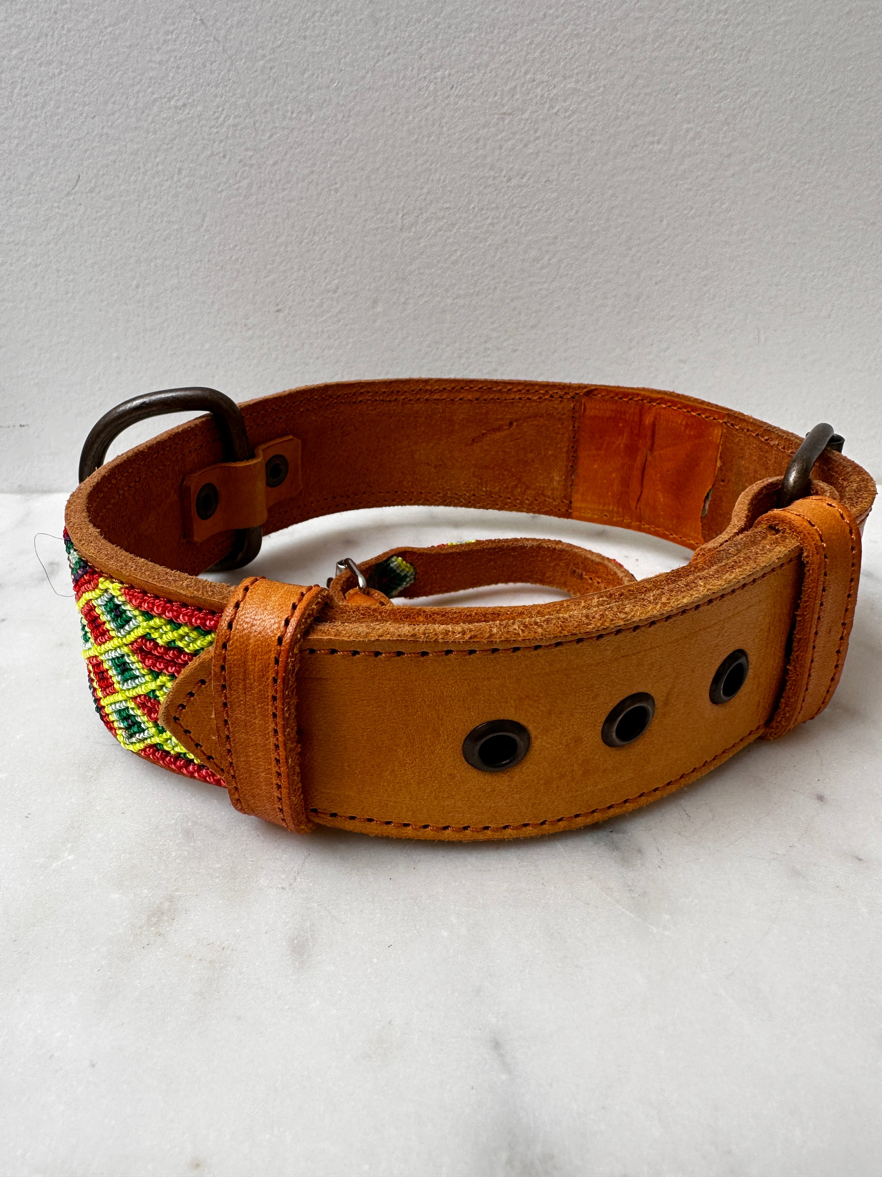 Future Nomads Homewares One Size Huichol Leather Wide Dog Collar L8
