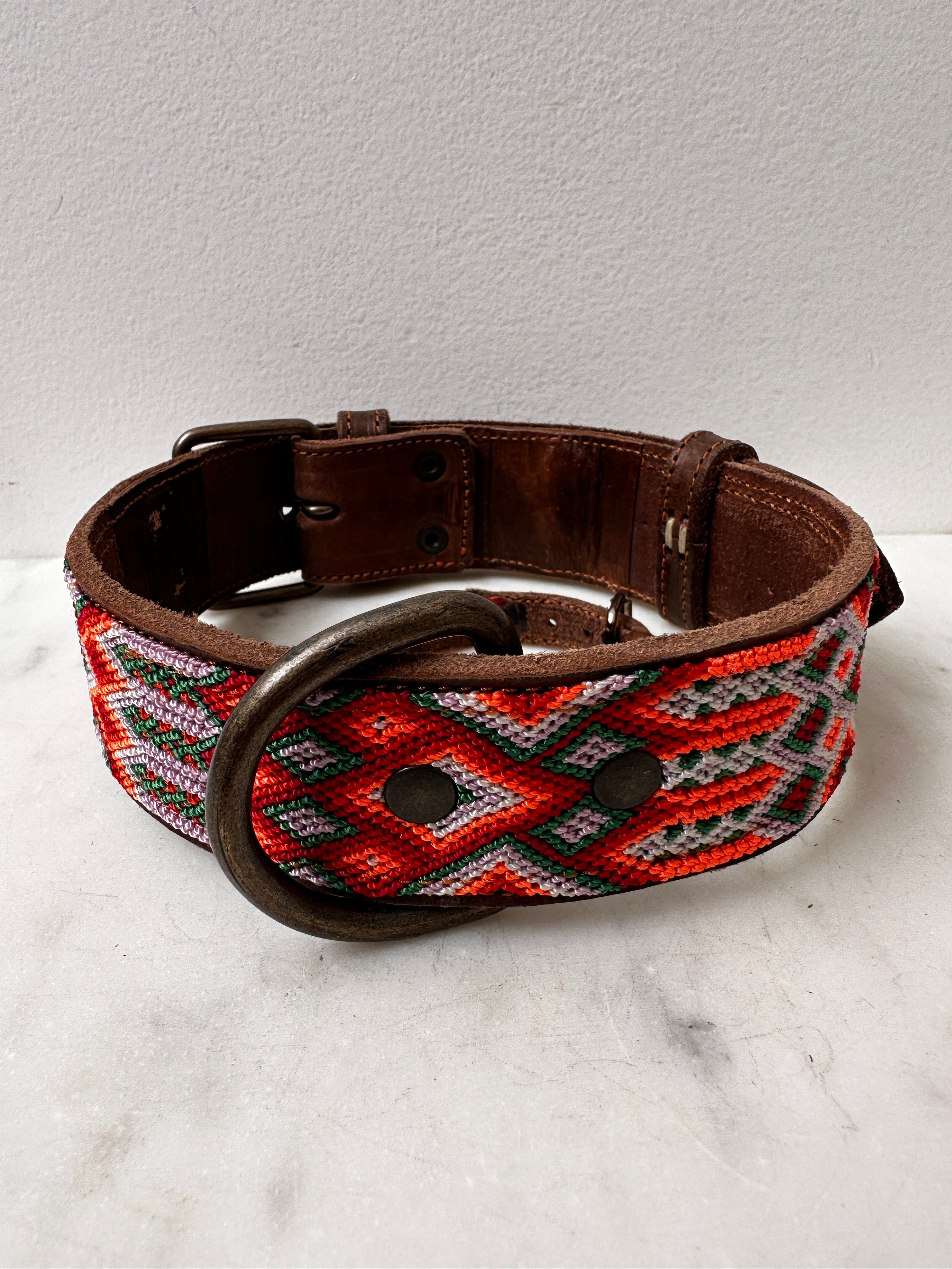 Future Nomads Homewares One Size Huichol Leather Wide Dog Collar L9