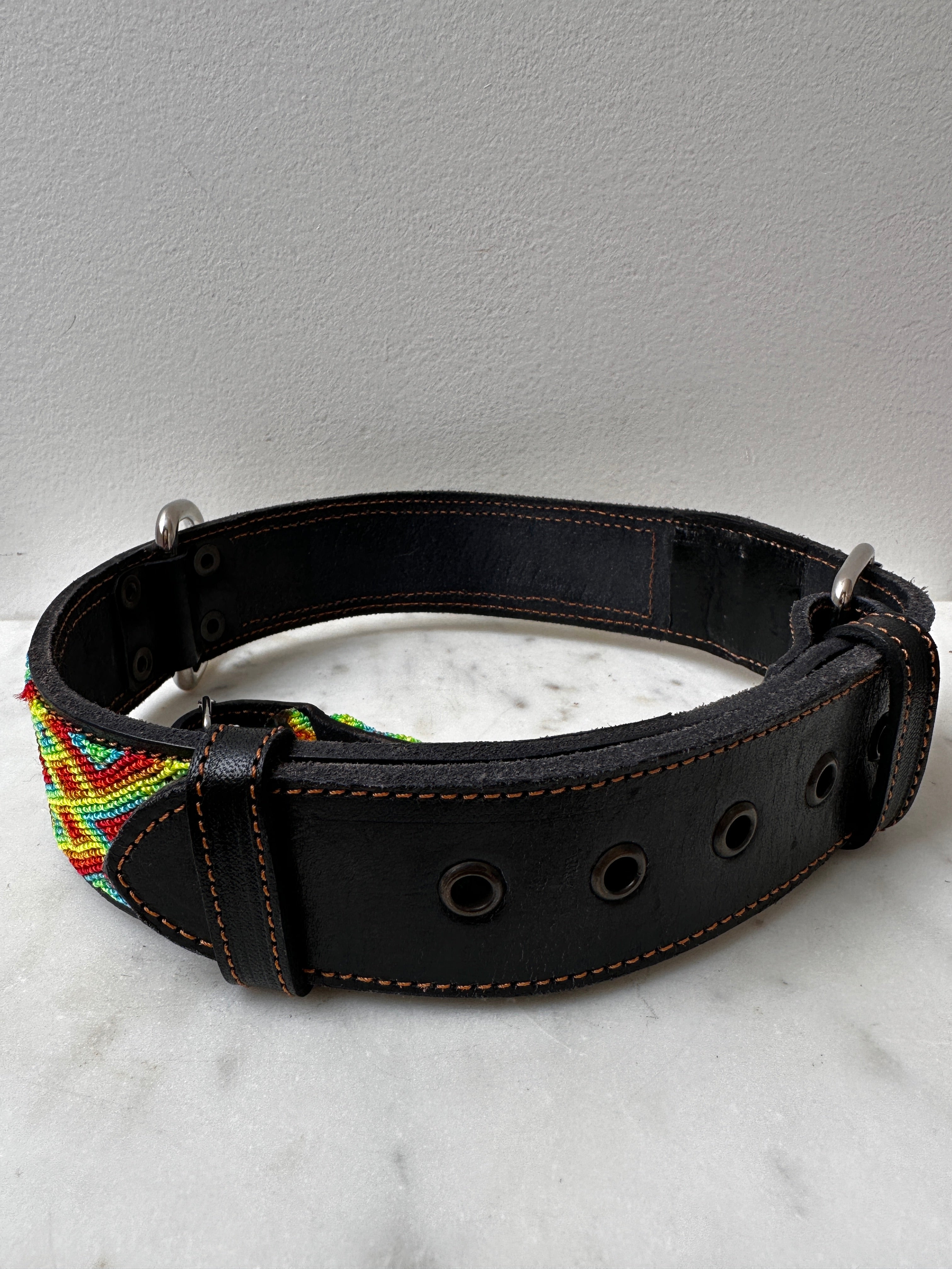 Future Nomads Homewares One Size Huichol Leather Wide Dog Collar XL6