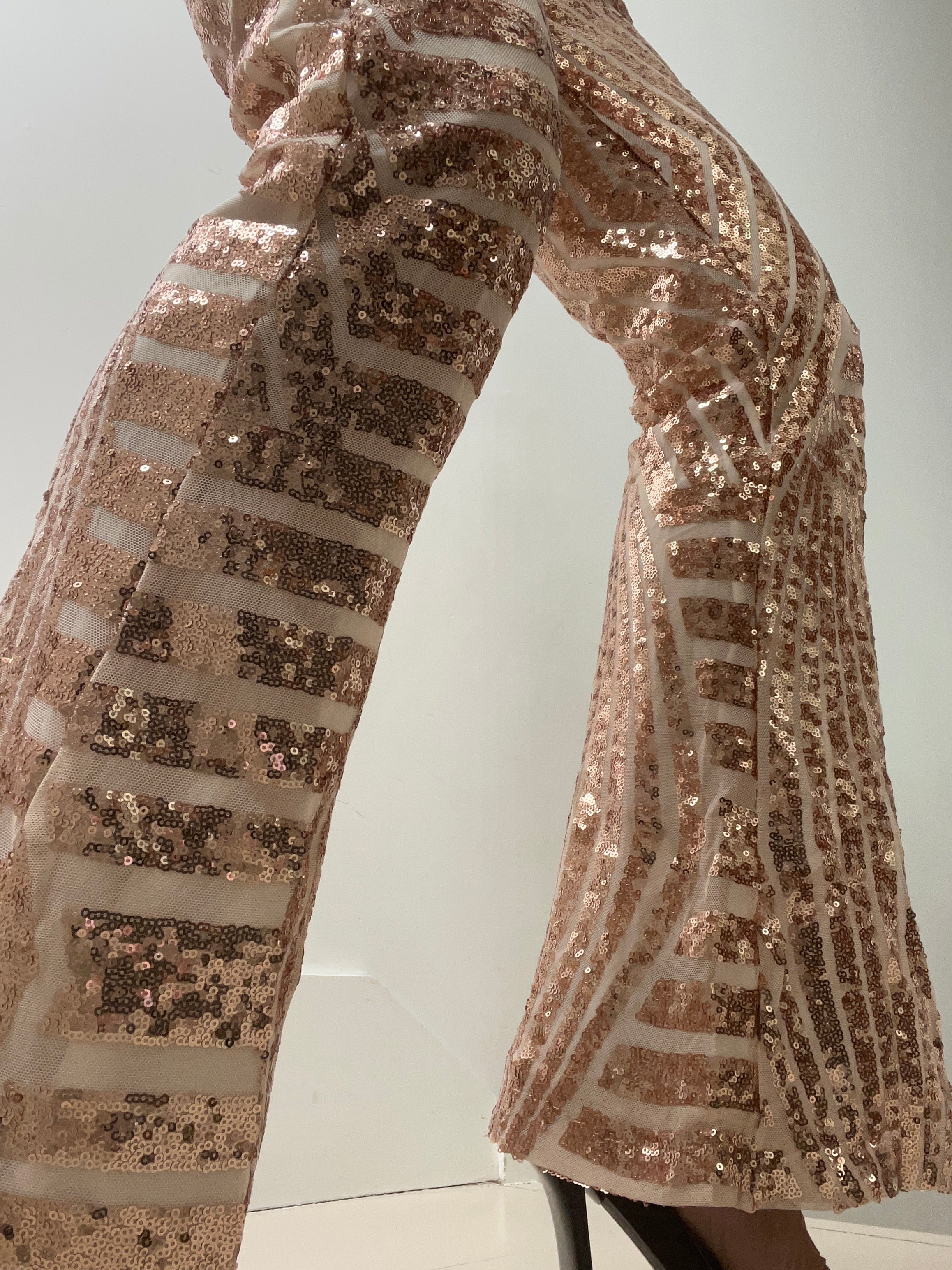 Rose Gold Sequin Flare Pants
