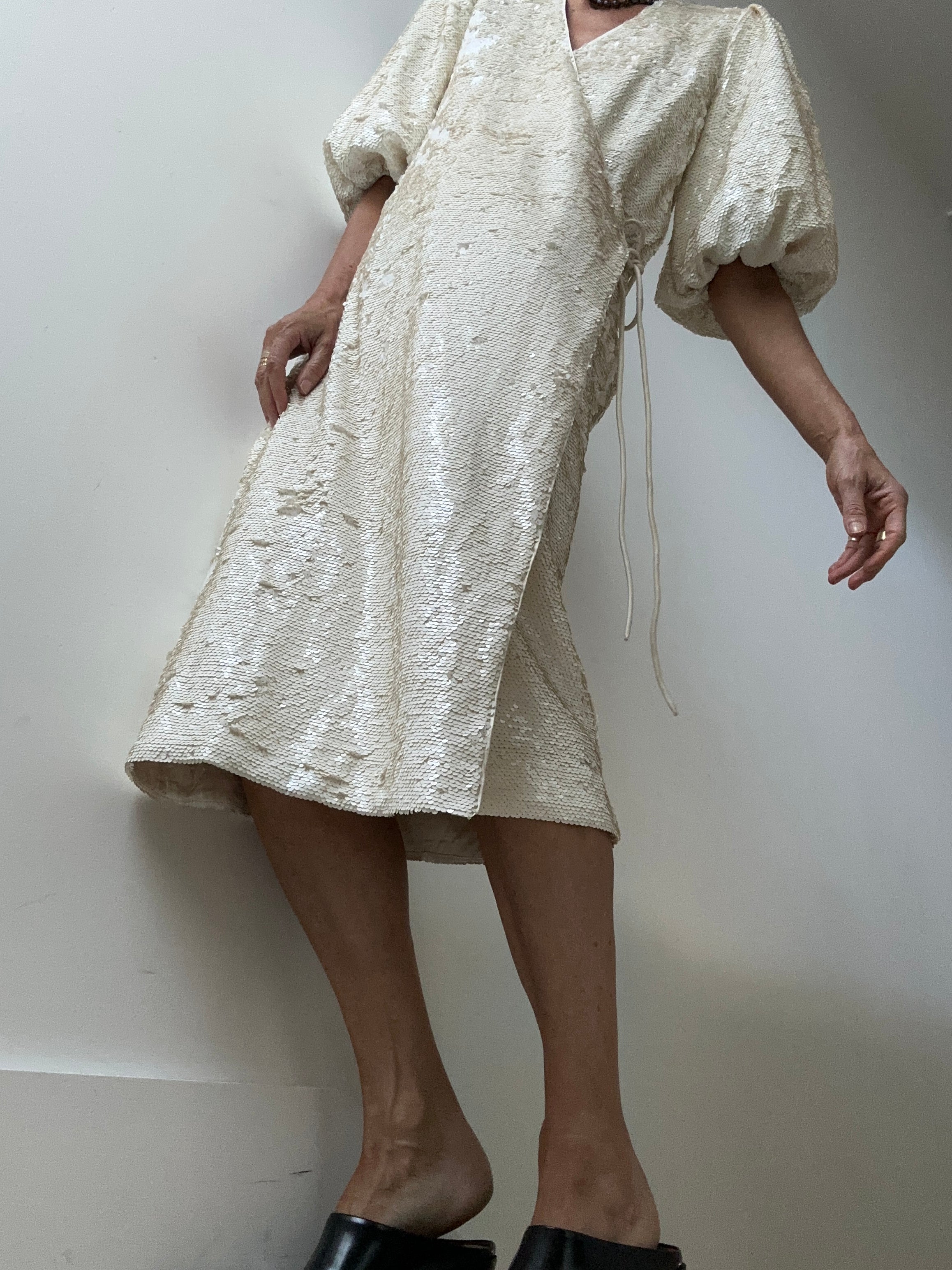 Ganni Dresses Ganni White Sequin Wrap Dress