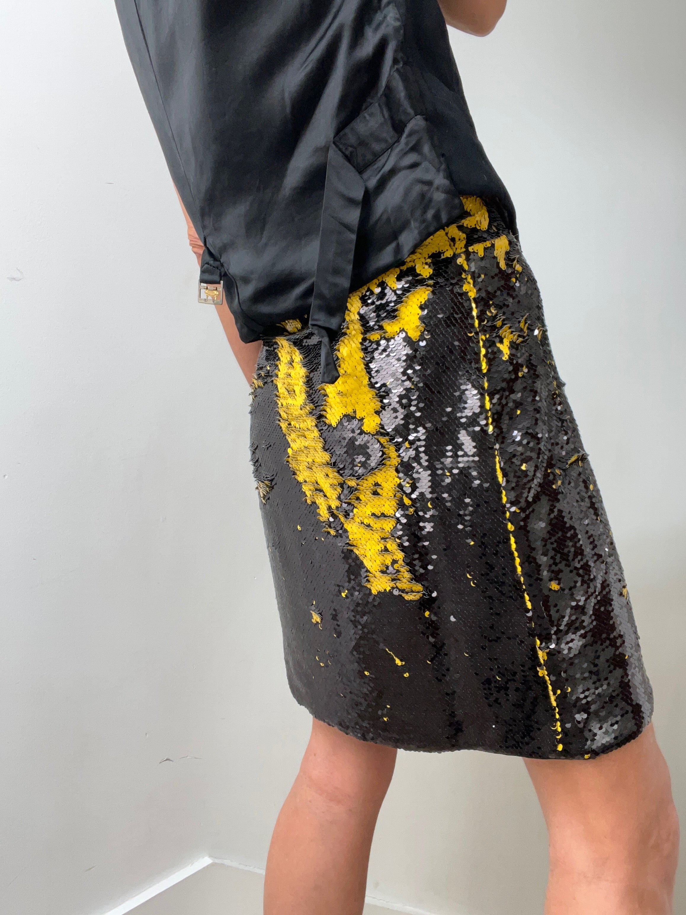 Ganni Skirts Ganni Sequin Mini Skirt Yellow Black