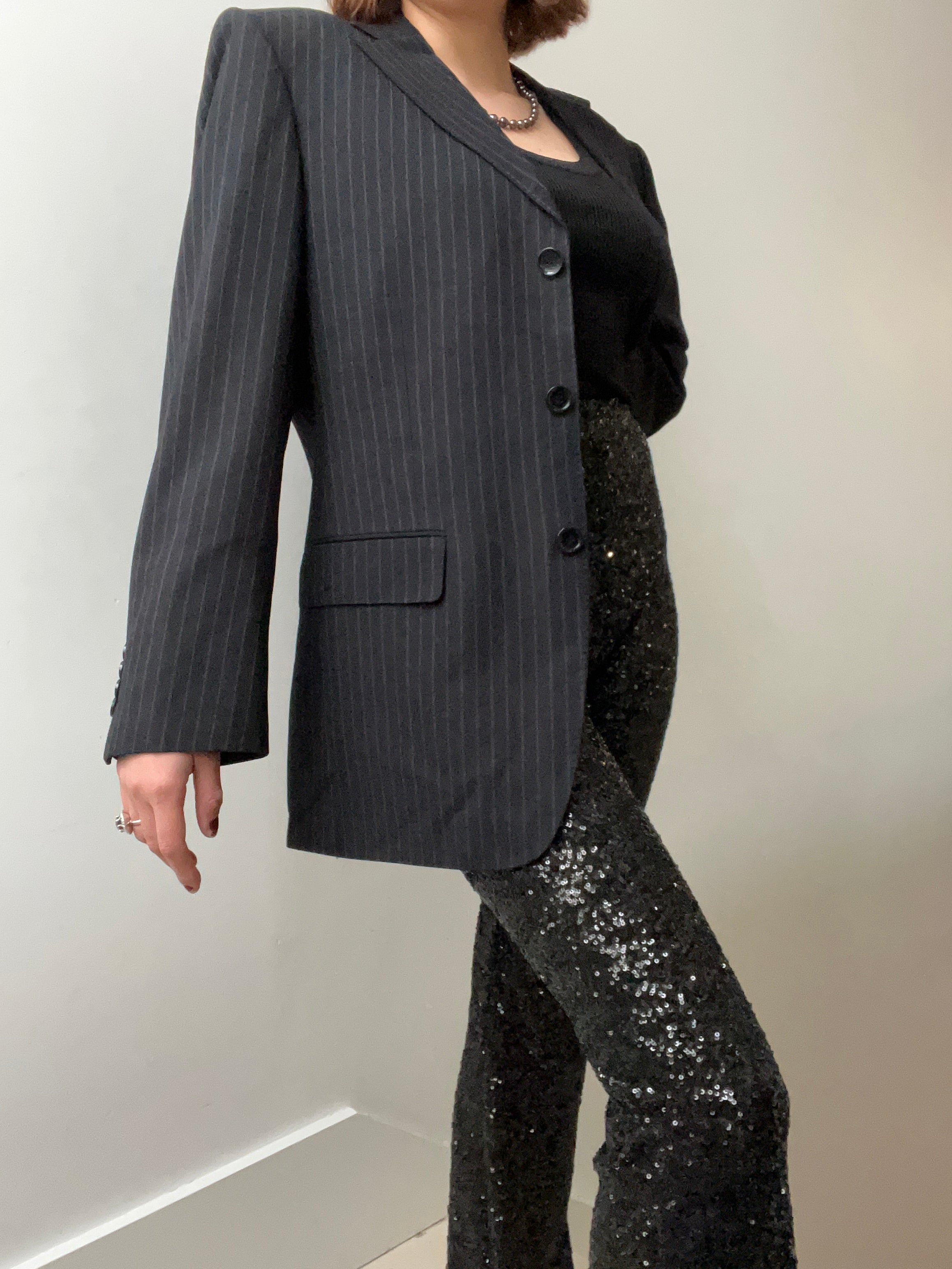 Georgio Armani Jackets Large-XLarge Vintage Italian Black Pinstripe Blazer