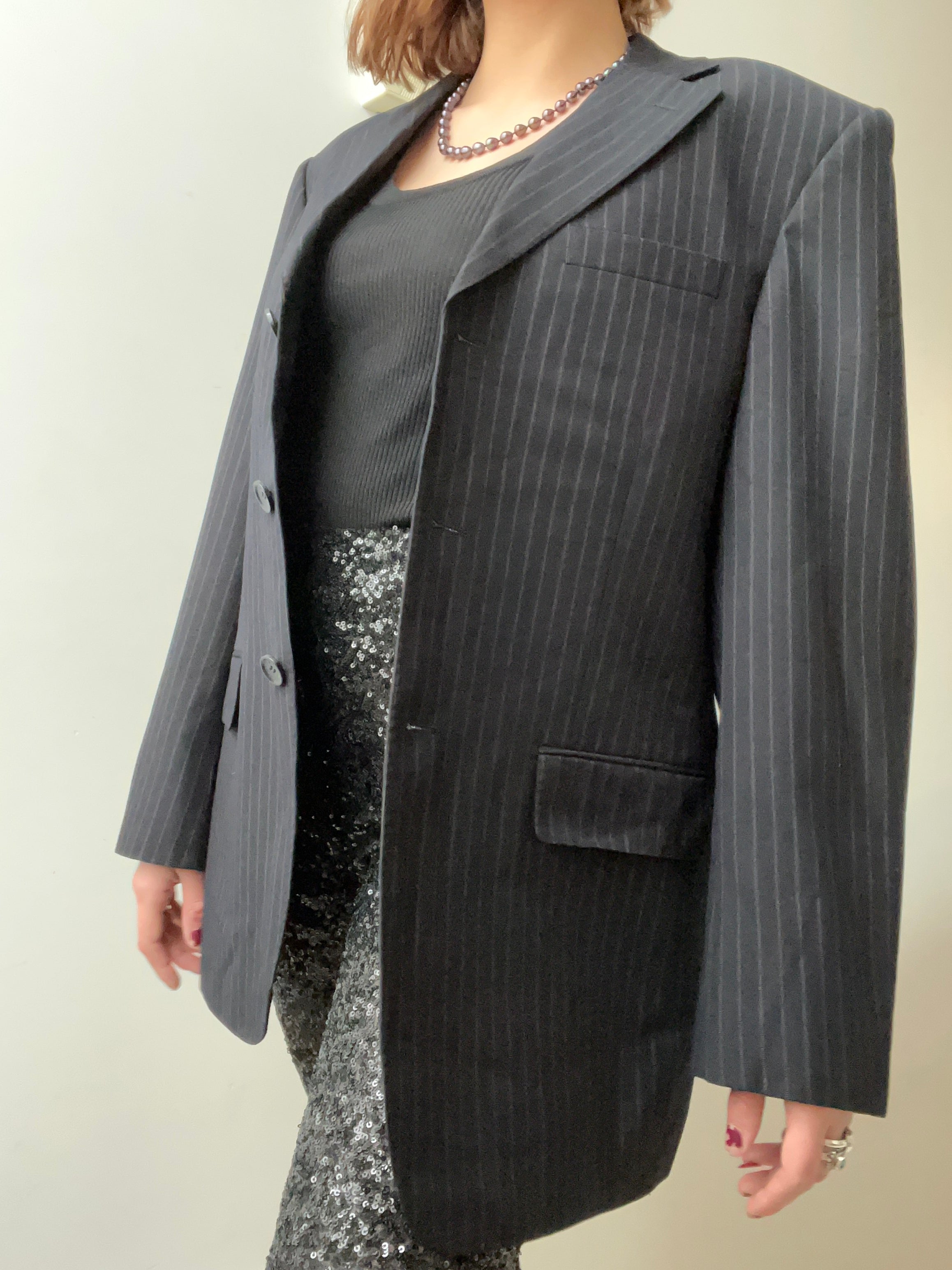 Georgio Armani Jackets Large-XLarge Vintage Italian Black Pinstripe Blazer