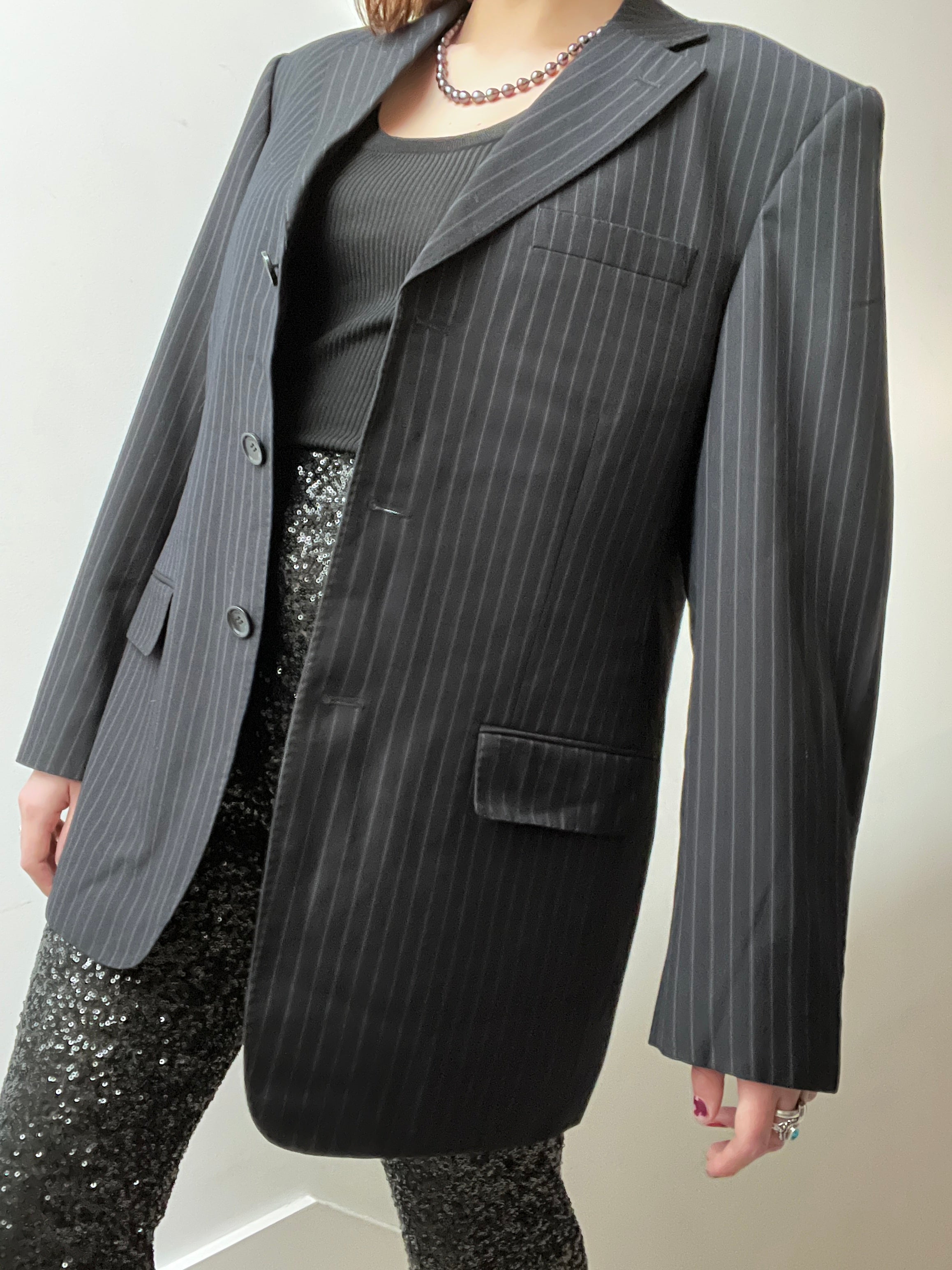 Georgio Armani Jackets Large-XLarge Vintage Italian Black Pinstripe Blazer