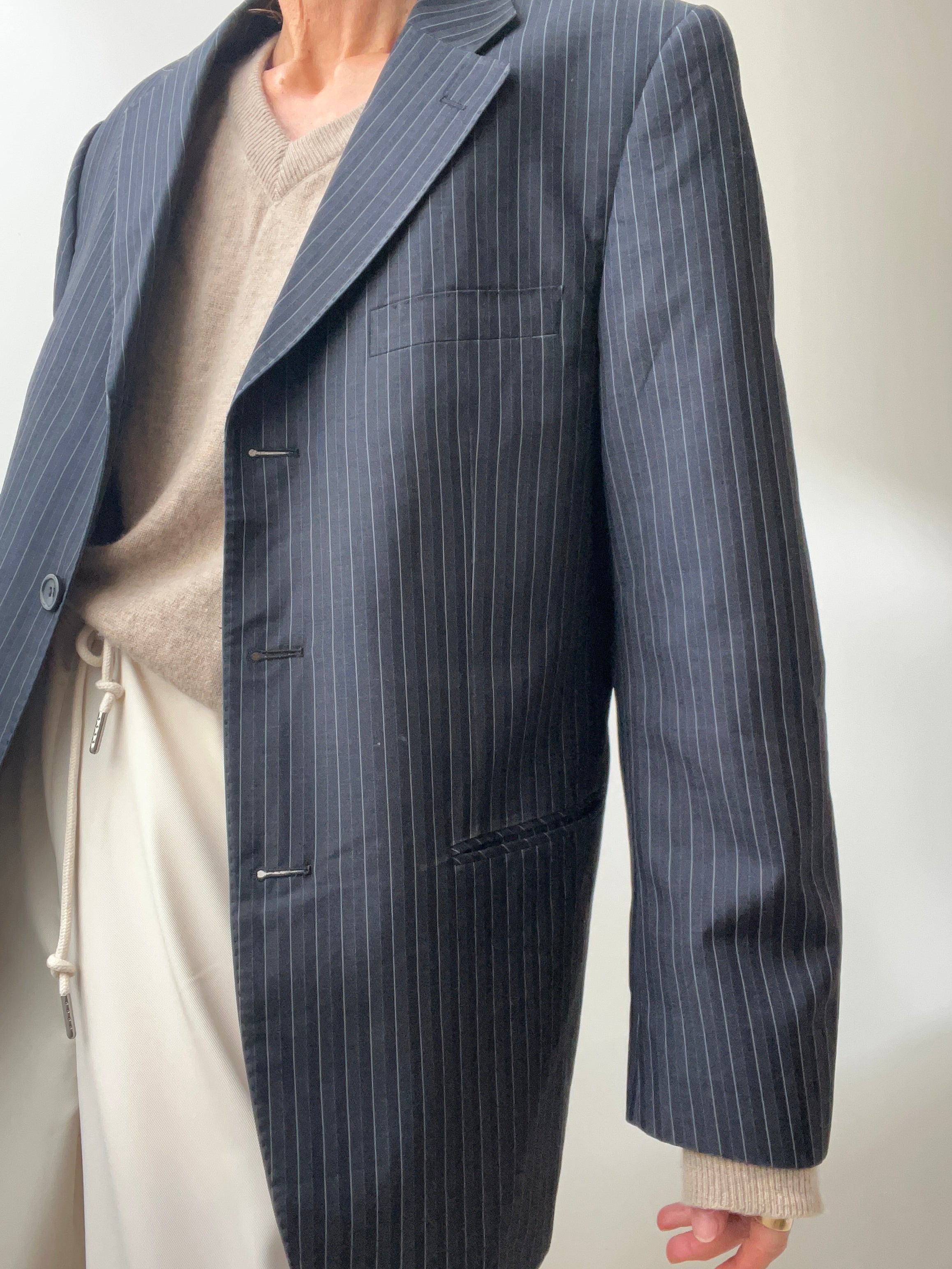 Georgio Armani Jackets Medium Mid Blue Pinstripe Blazer