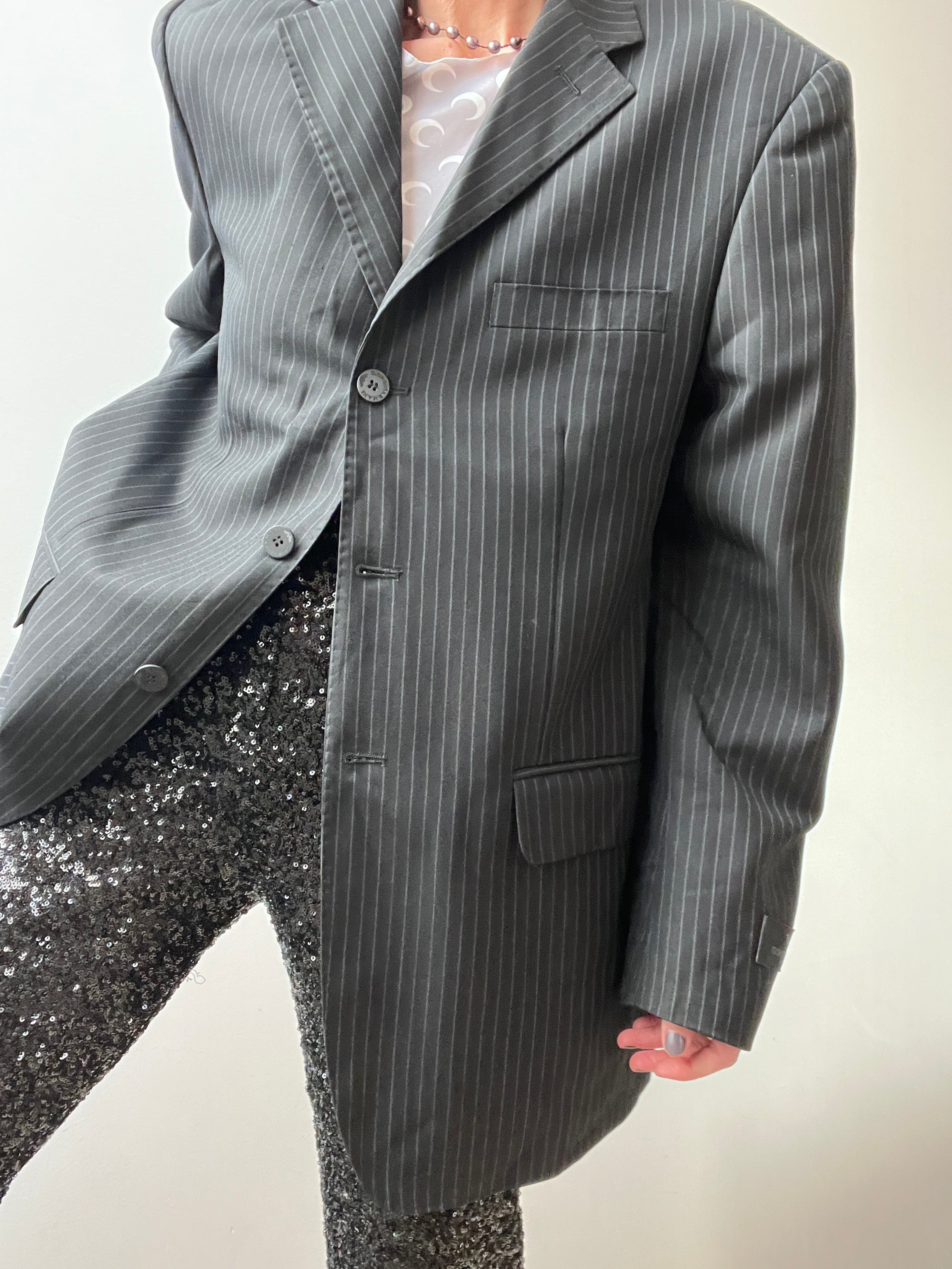 Georgio Armani Jackets XLarge Vintage High Button Black Pinstripe Blazer