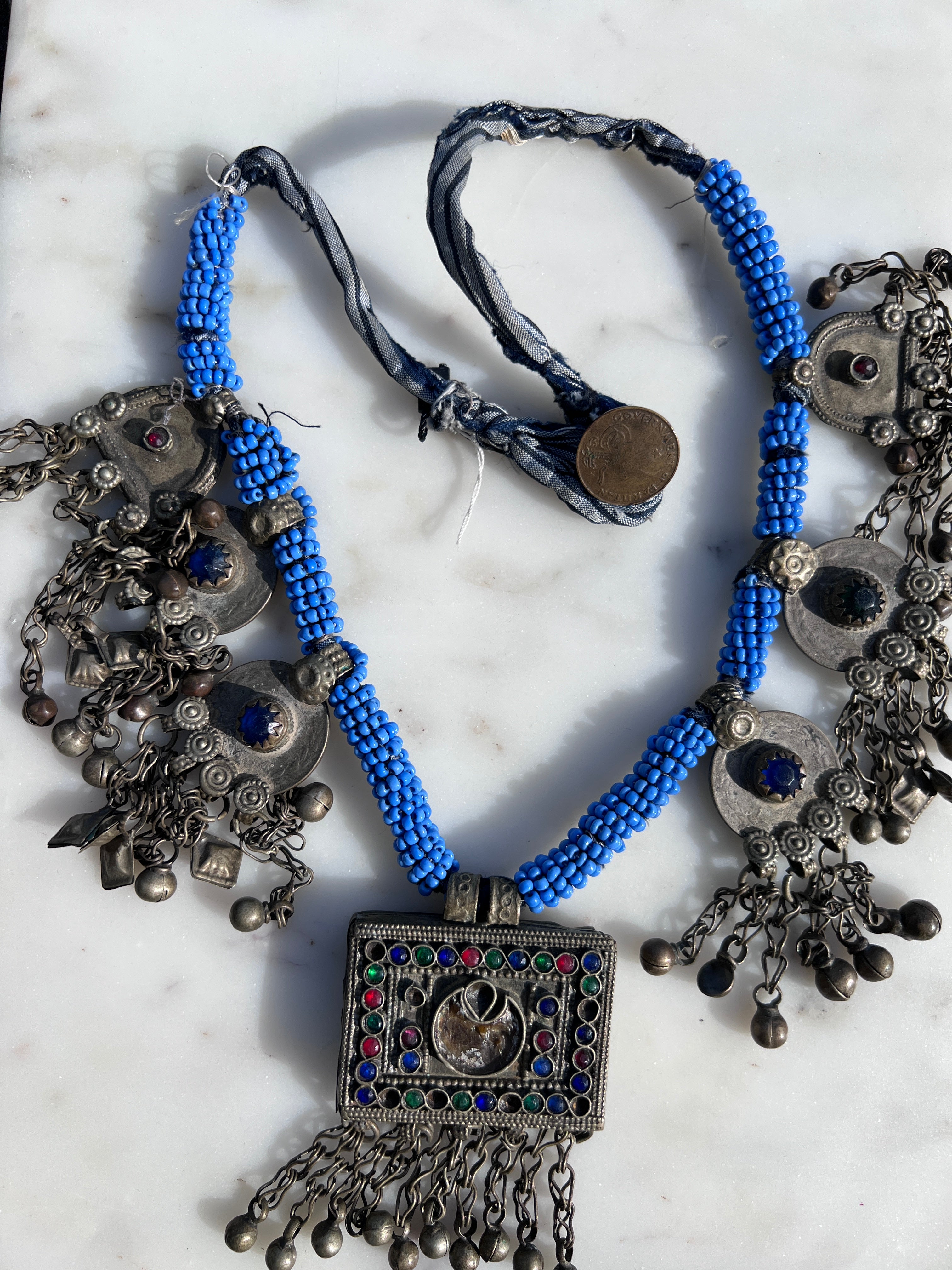 Jetsetbohemian Necklaces Tribal Necklace With Blue Beads