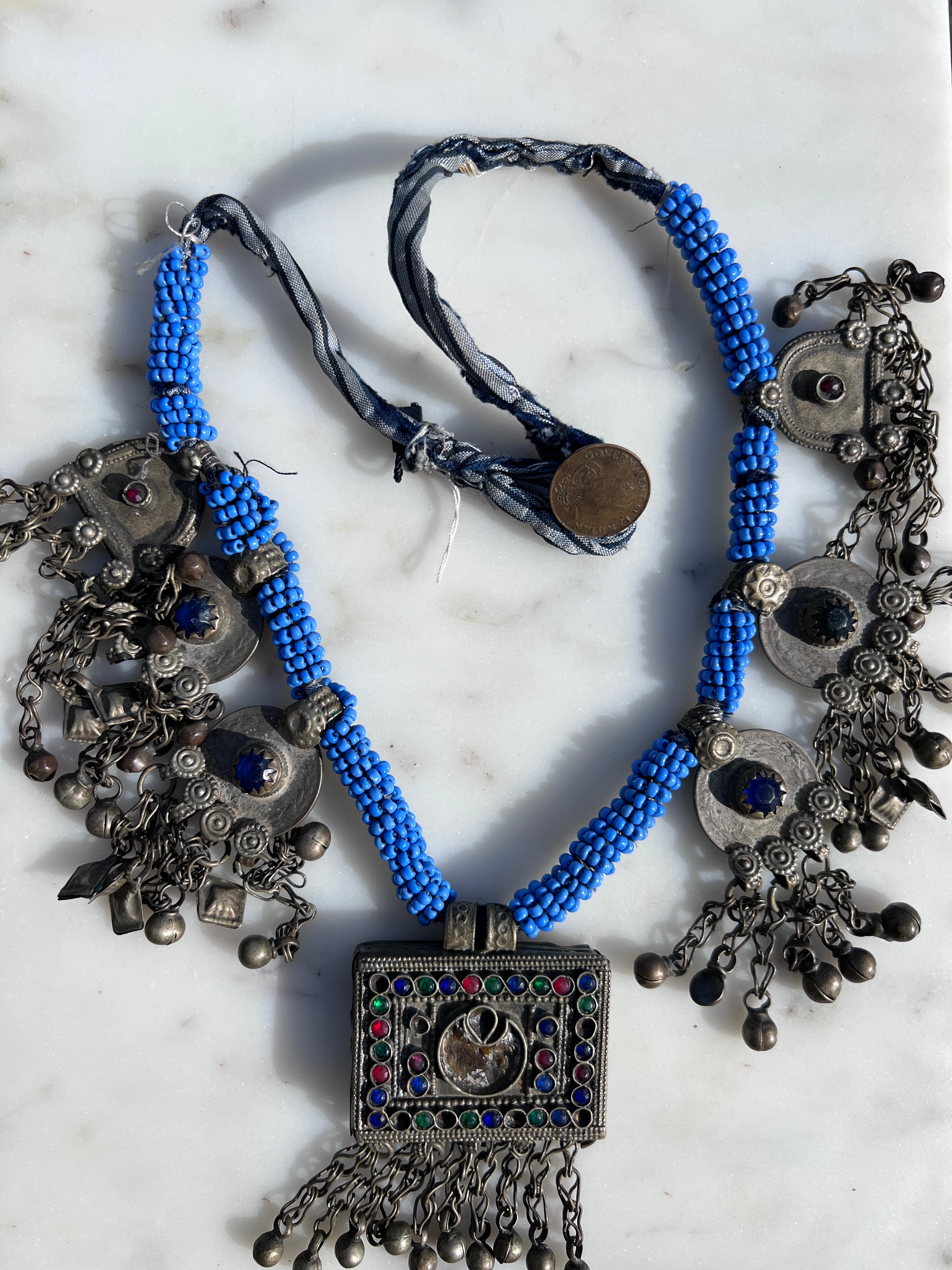 Jetsetbohemian Necklaces Tribal Necklace With Blue Beads