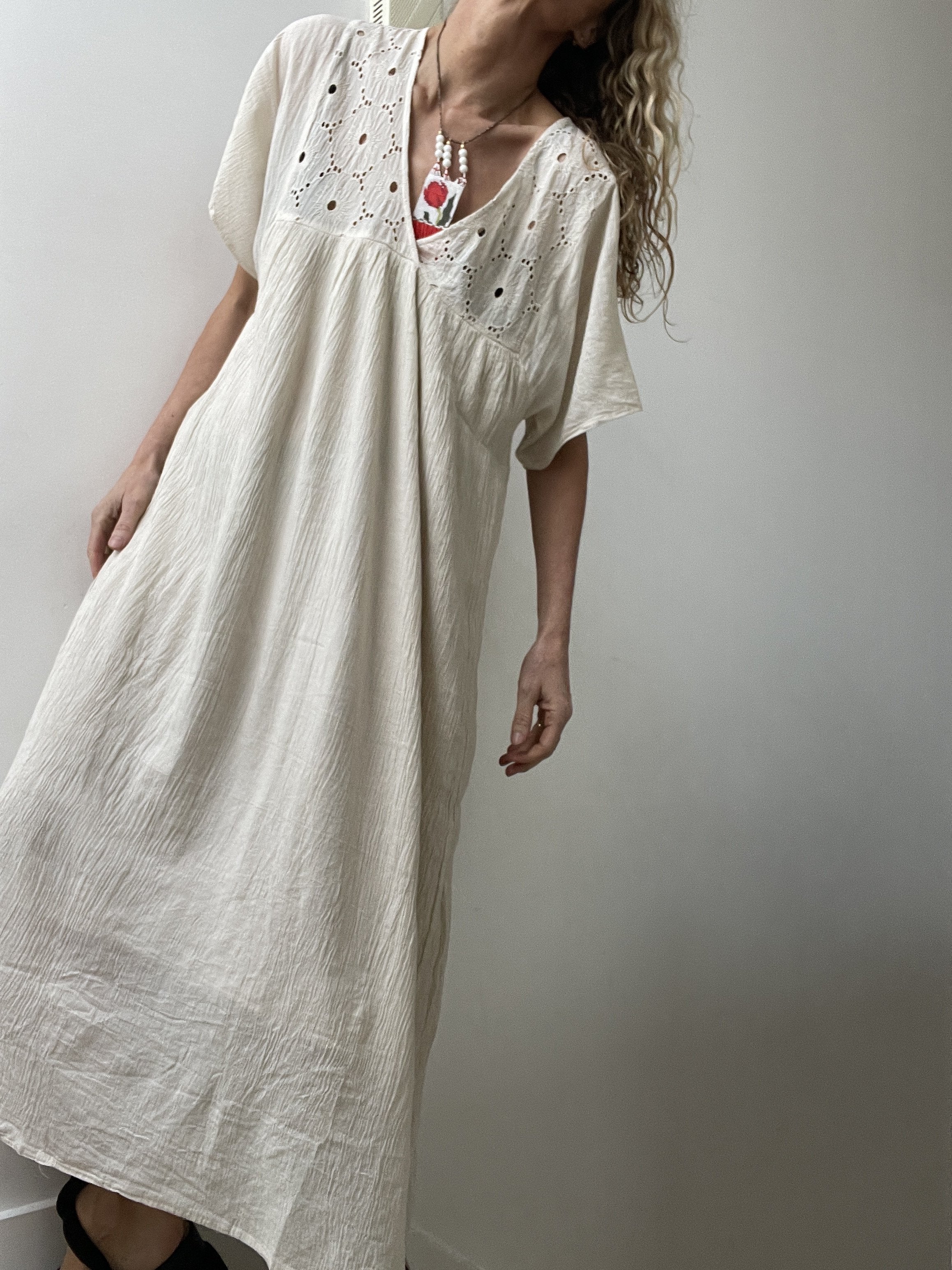 Not specified Dresses One Size Broderie Anglaise V Neck Dress Natural