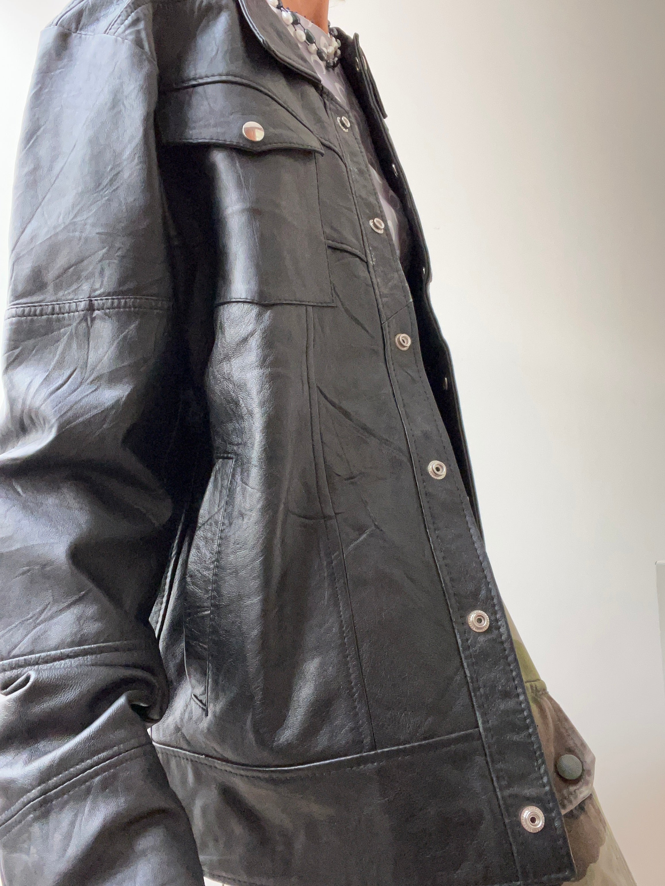 Not specified Jackets Large-XLarge Vintage Black Leather Shirt Jacket