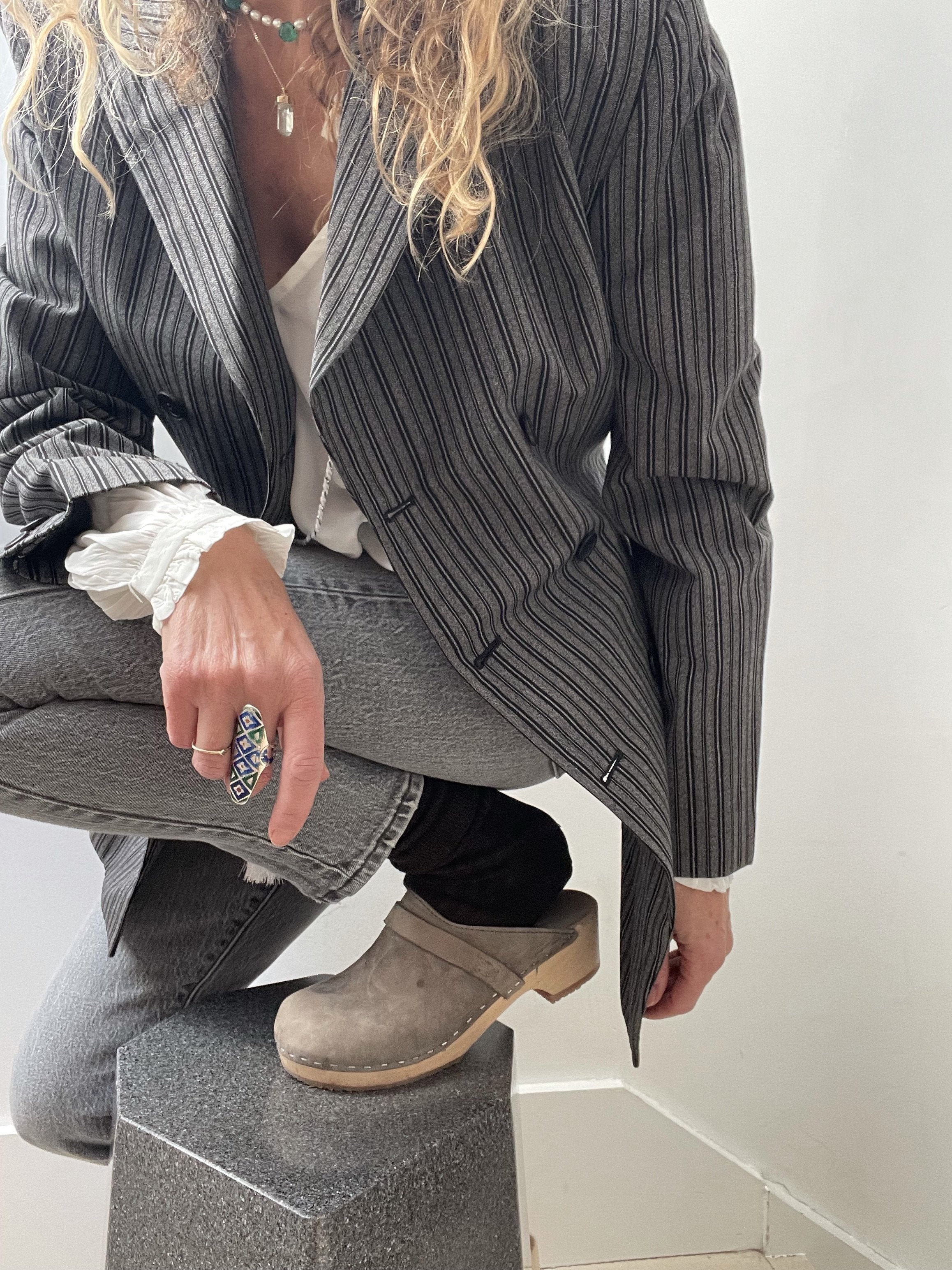 Not specified Jackets Small/Medium Vintage Grey and Black Pinstriped Blazer