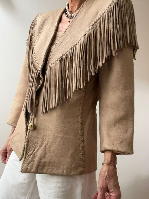 Not specified Jackets Small Tan Tassel Laced Leather Jacket
