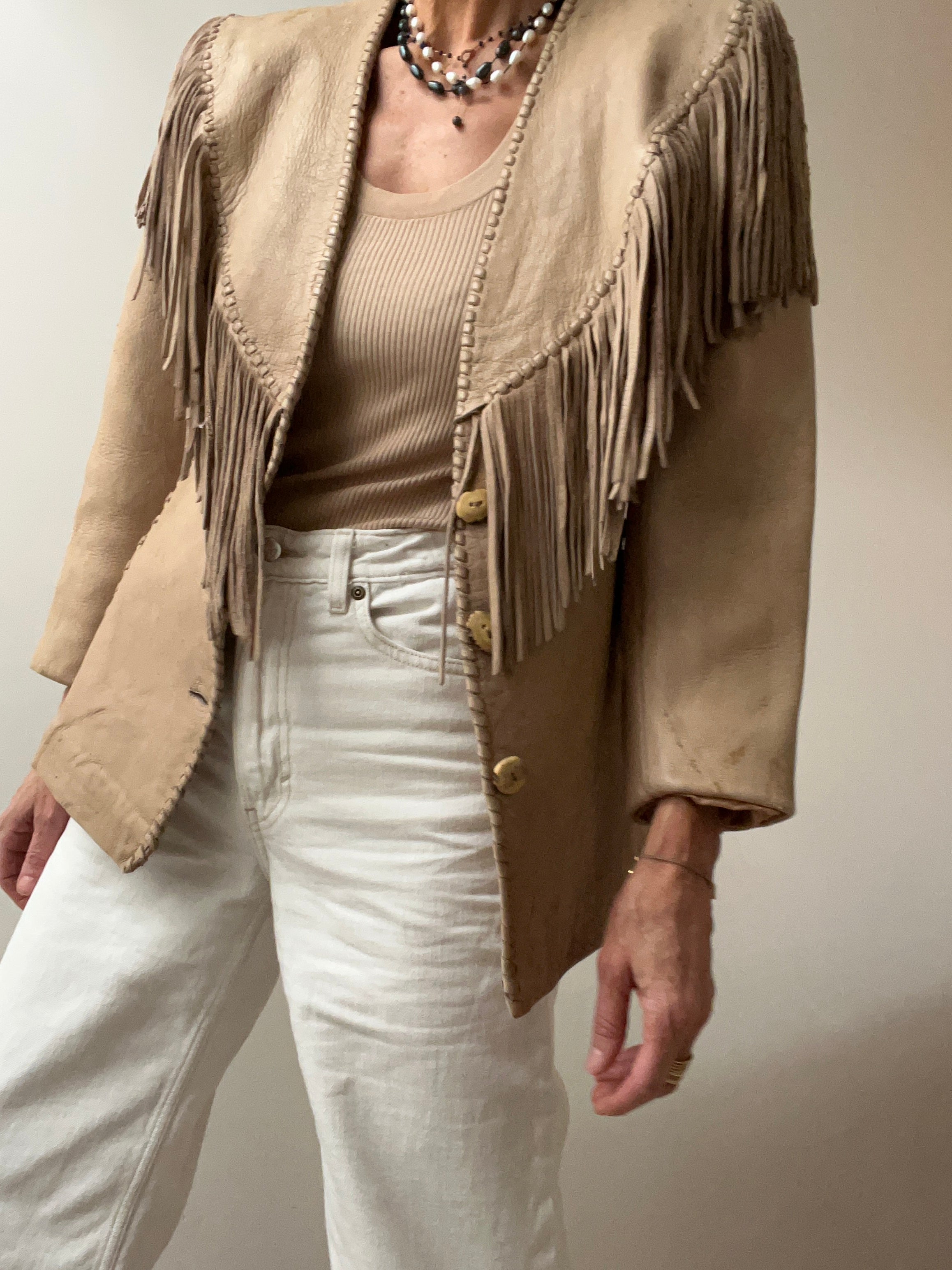 Not specified Jackets Small Tan Tassel Laced Leather Jacket
