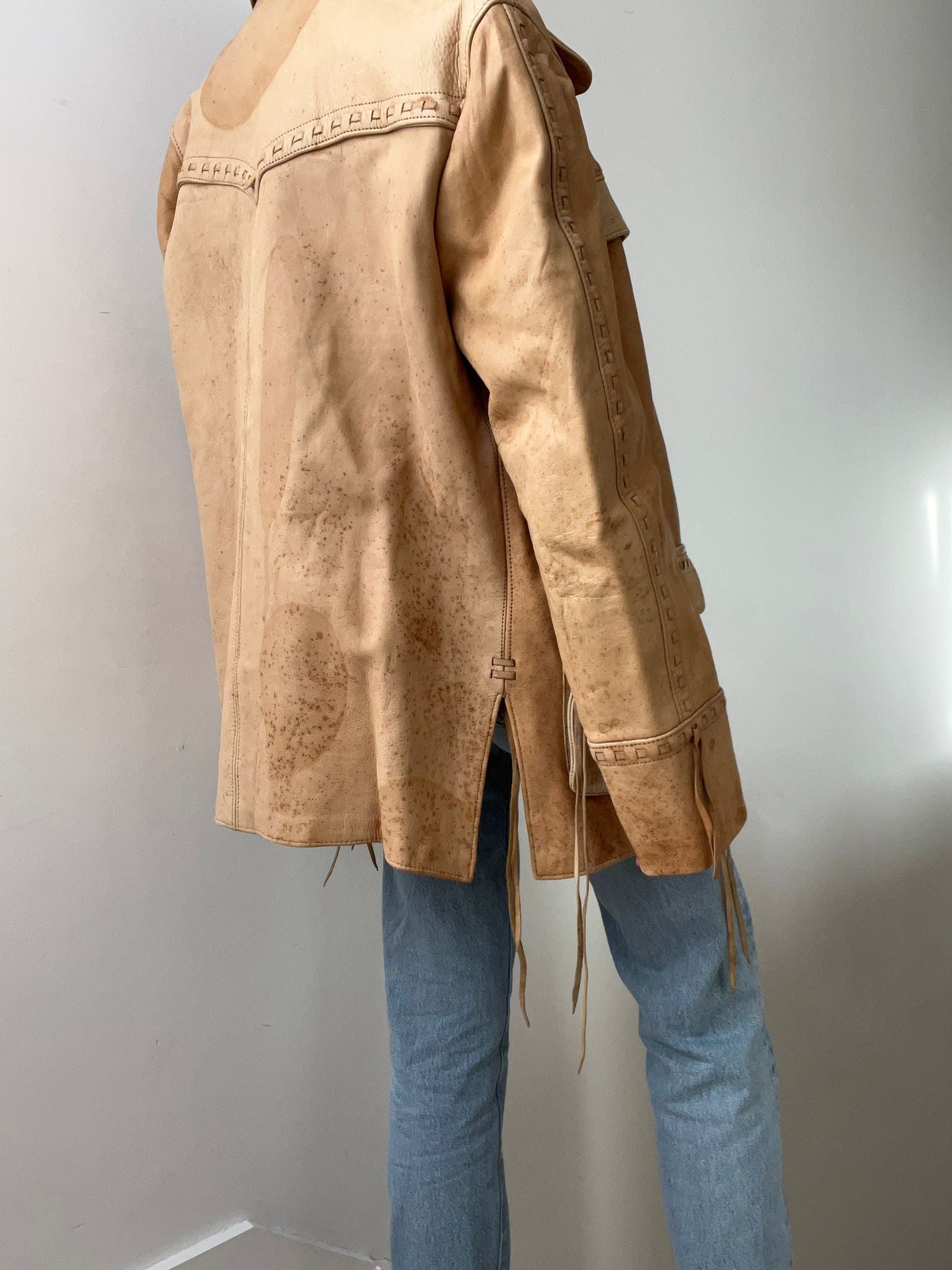 Not specified Jackets XLarge Vintage Soft Tan Leather Jacket with Tassels