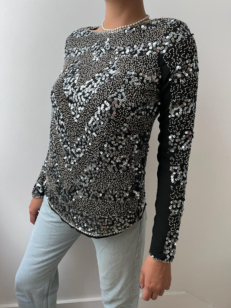 Not specified Tops Small Black and Silver Long Sleeve Sequin Top