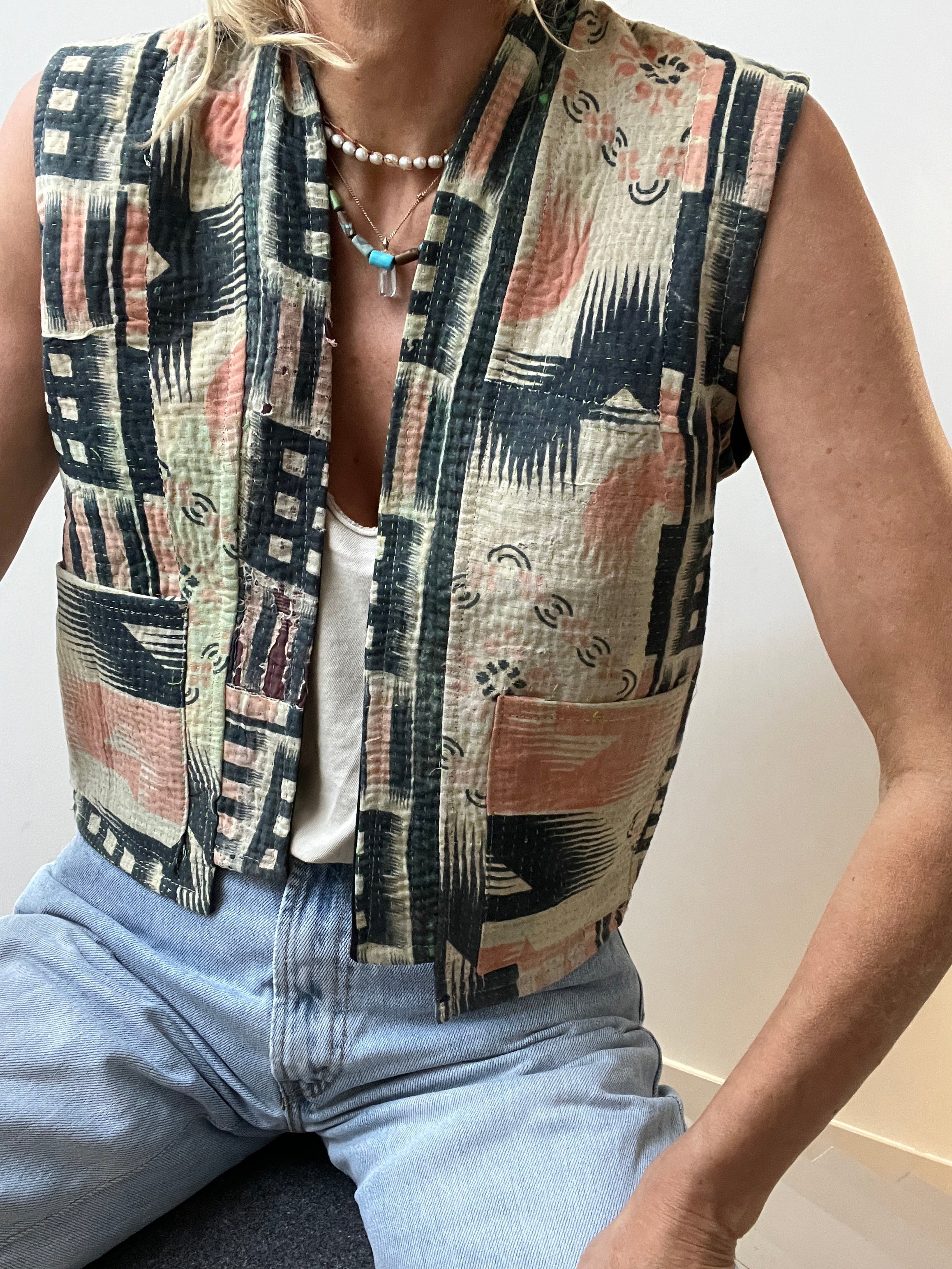 Not specified Vests Small-Medium Reversable Vintage Vest Navy and Peach