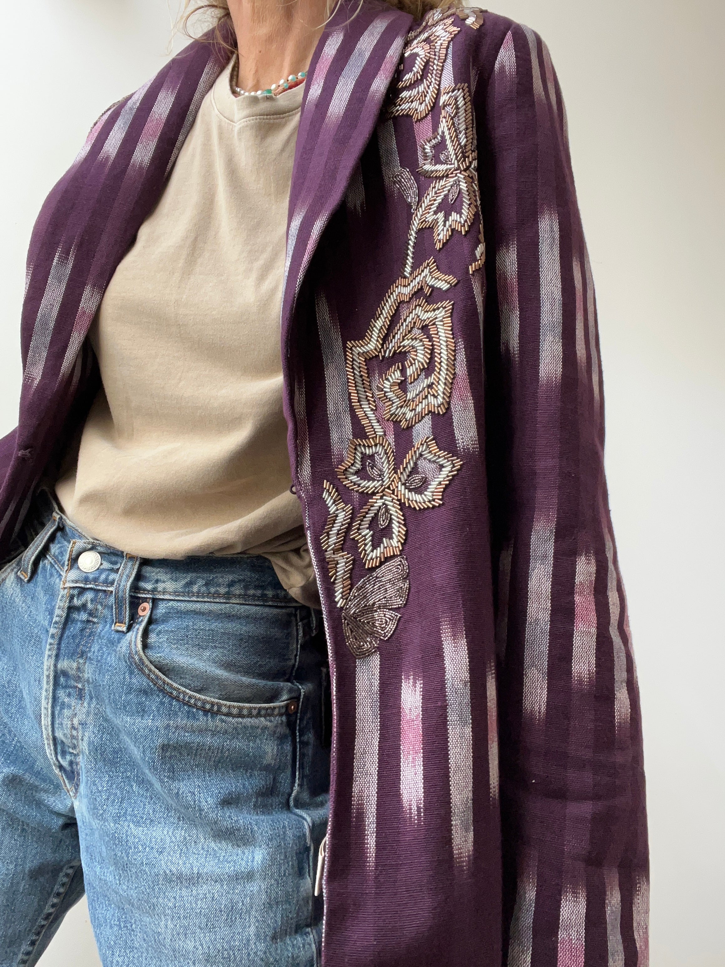 Soft Surroundings Jackets Beaded Topkapi Ikat Blazer Purple