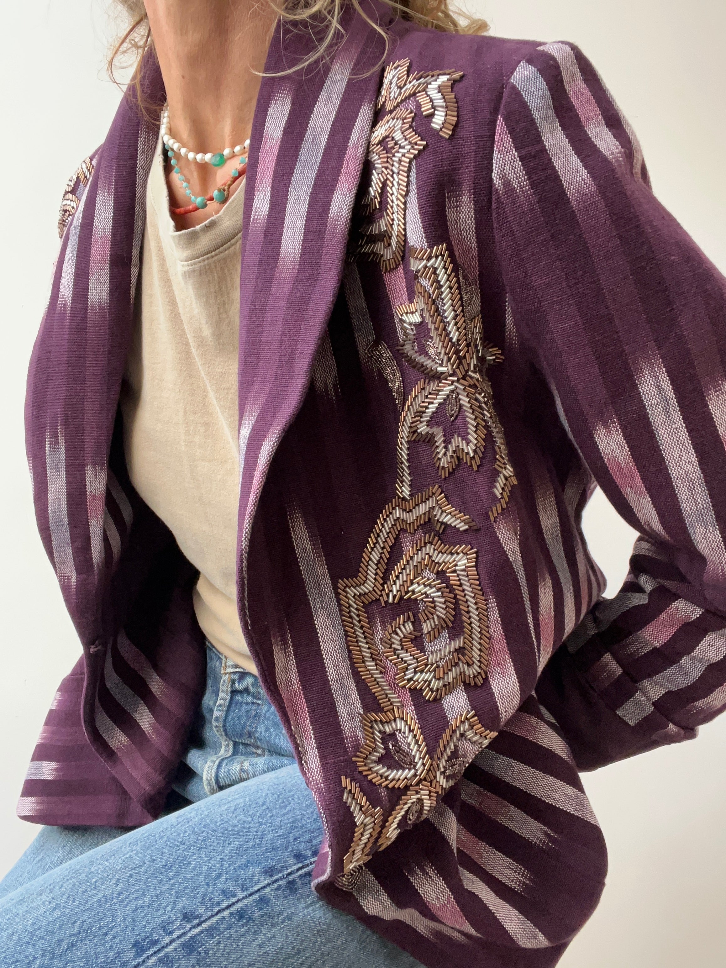 Soft Surroundings Jackets Beaded Topkapi Ikat Blazer Purple