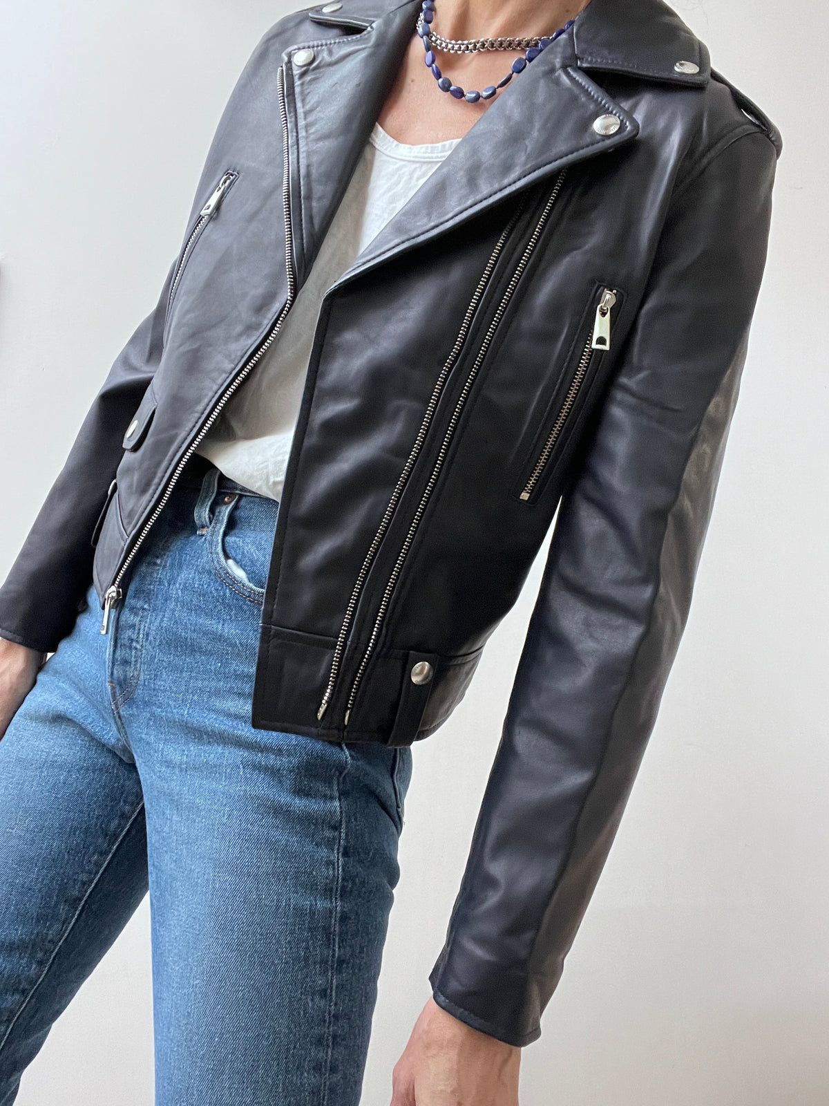 Zadig & Voltaire Classic Leather Jacket Navy | Jetsetbohemian